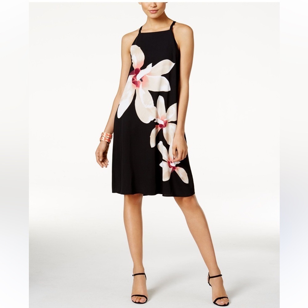 Alfani Black Sleeveless Dress with Pink & White Floral Print – Size 6P